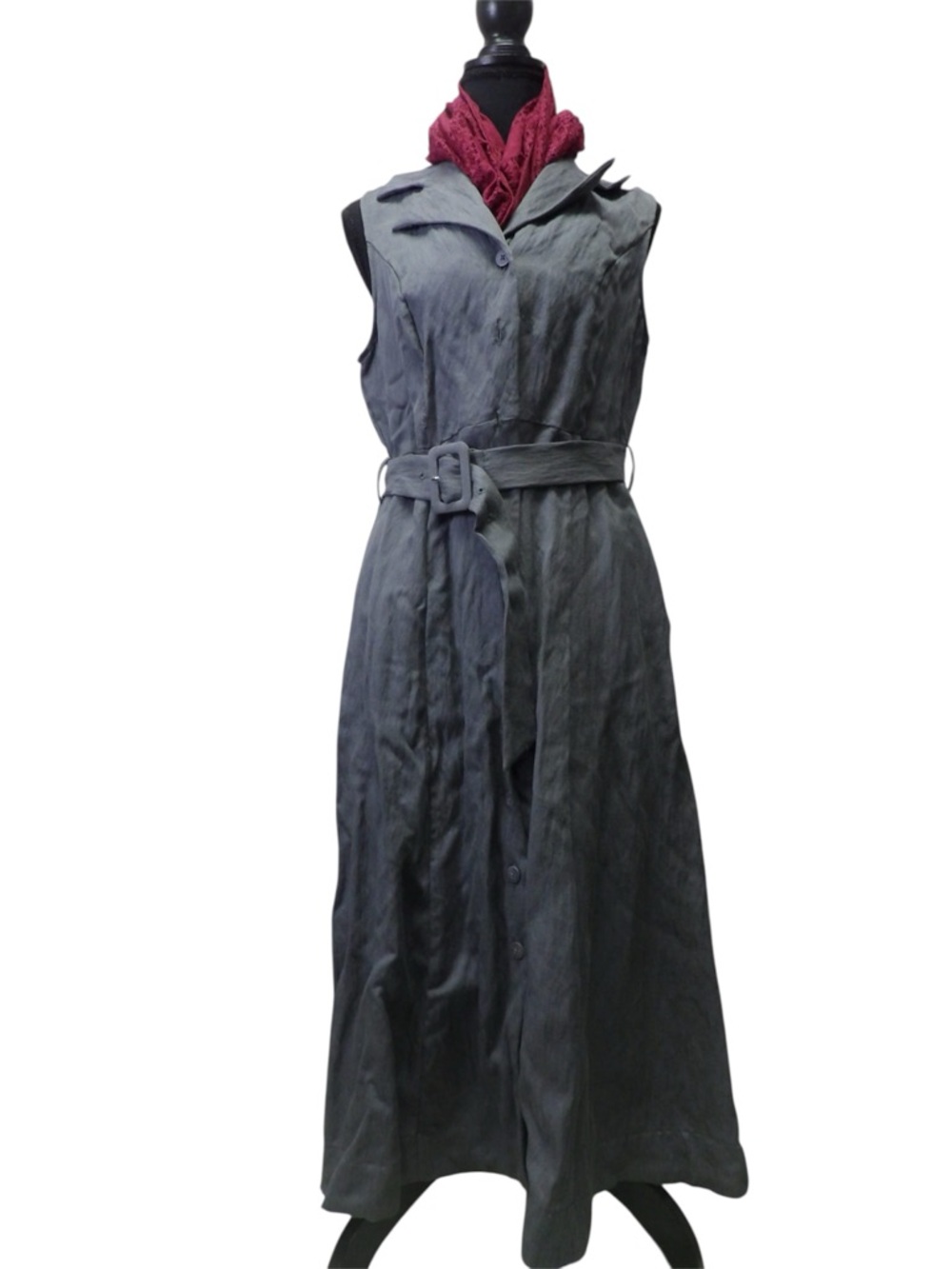 NET Sleeveless Gray Belted Midi Dress- size M - Picture 2 of 10